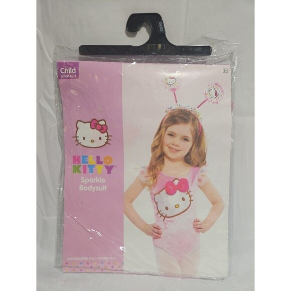 Sanrio Hello Kitty Pink Velour Bodysuit, Girl's Size Small (4-6) Puffy 3-D Bow - Picture 2 of 4